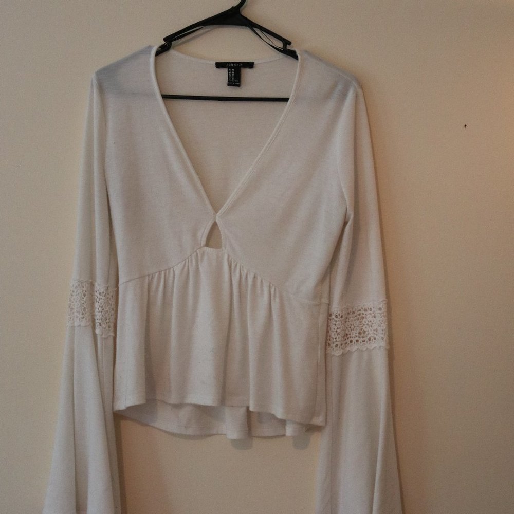 White Boho Long Bell Sleeve Top